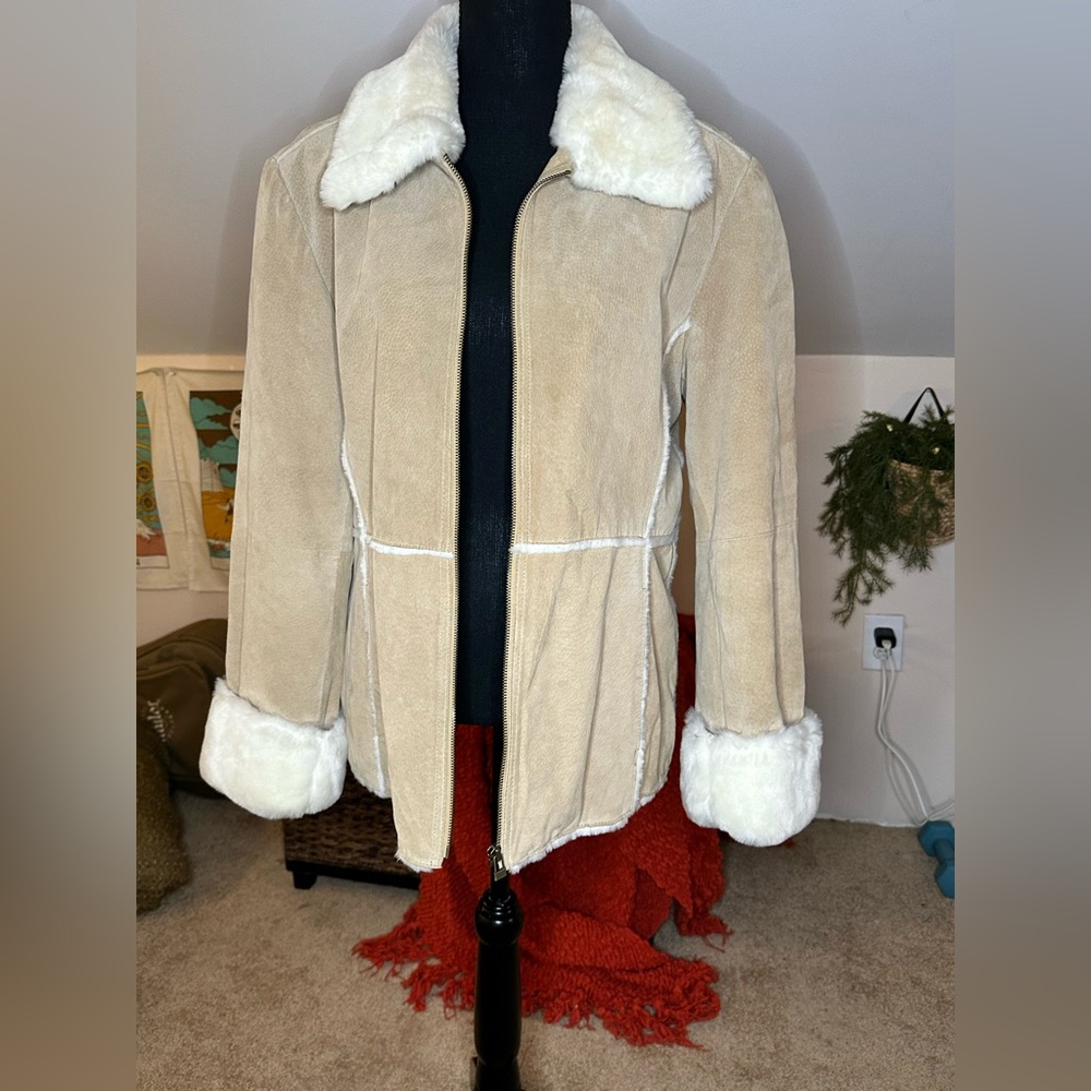 Vintage New‎ York Classics Tan Leather  Penny Lane Coat Sz Large 90s Y2K Hippie